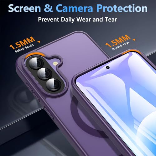 Image of Elzzi MagSafe Compatible Case for Samsung A57 Translucent Matte Bottom Kickstand Shockproof Slim Anti-Fingerprint Magnetic Hybrid Protective Cover (Deep)