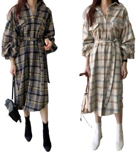 Amazon Co Jp ワンピース レディース ひざ丈 長袖 大人 ビックシルエット チェック シャツ ワンピ ワンピース レディース ひざ丈 長袖 大人 ビックシルエット チェック シャツ ワンピ カジュアル ボリューム アイボリー 服 ファッション小物