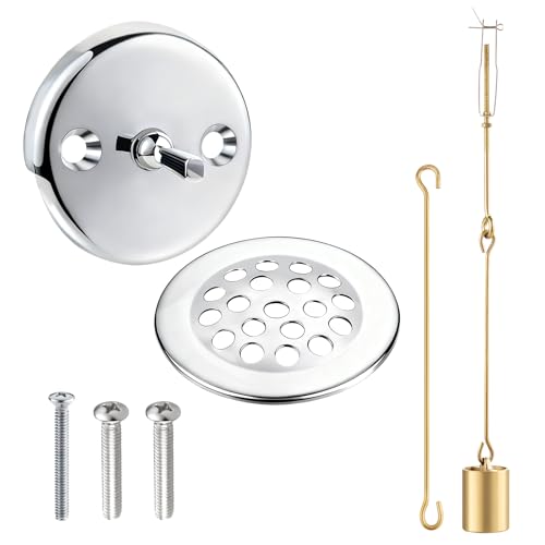 Bathtub Drain Linkage Replacement with Trip Lever Linkage and Faceplate Strainer Cover Tub Drain Kit for Trip Lever Bath Tub Waste and Overflow Drain Chrome