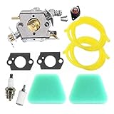 Carburador de motosierra, compatible con Partner 350, 351, 370, 390, 420, 333, 335, 338, 050, 2055 y 2115. Kit de carburador con bujía de encendido y bomba de cebado.