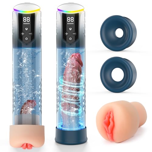 Electric Sex Penis Pump with 5 Training Suction Modes Water Penis Pump Training for Mens Longer Stronger Erection Blowjob Male Masturbator Sex Toy Penis Vacuum Pump with Realistic Pocket Pussy