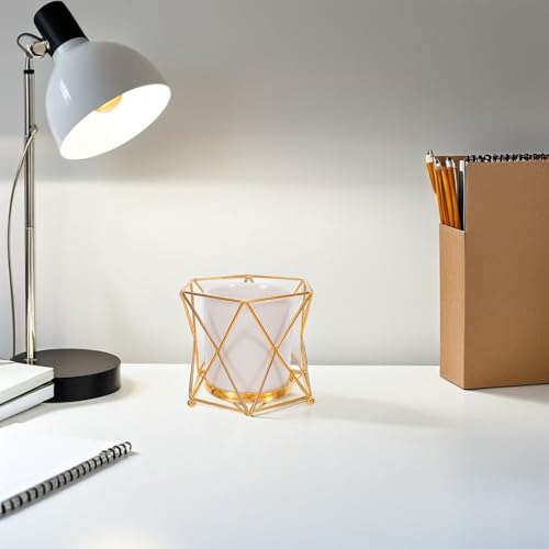 Rangement compact pour espace de travail encombré pot à crayons doré chic en fer - 8