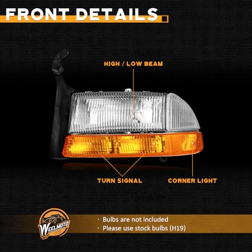WEELMOTO Headlights Assembly Compatible with 1997-2004 Dodge Dakota, Headlight For 1998 1999 2000 2001 2002 2003 Durango Replacement Headlamp Bumper Lights Signal Lamps Driver and Passenger Side by WEELMOTO - Image 6