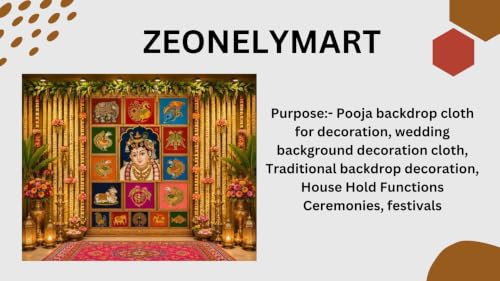 Image of Wedding Decoration Backdrop | Baby Krishna Janmashtami Backdrop Cloth with Holy Cow and Elephant Art 8x8 Feet | varalakshmi Background Decoration Cloth