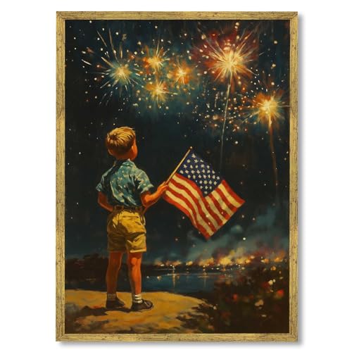 Framed Patriotic Fireworks Poster Canvas Wall Art Prints Vintage Stunning