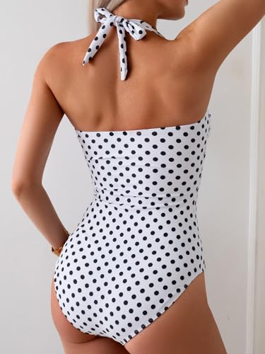 Image of Eomenie Women One Piece Tummy Control Swimsuit Halter Scallop Trim Bathing Suits 1 Piece Vintage Ruched Slimming Swimwear