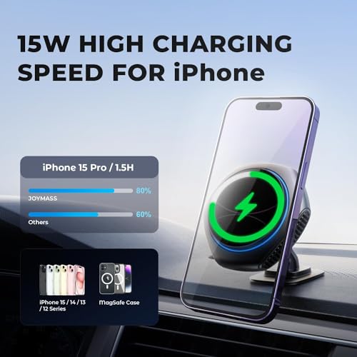 image for JOYMASS for MagSafe Car Mount Charger, 15W Zinc Alloy Fast Charging Ma