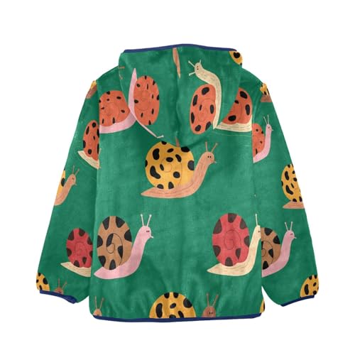 Pattern Snail on Green Toddler Fleece Jacket Girl Boys Hooded Fleece Jacket Coat Warm Outwear Zip-up 3-10T2