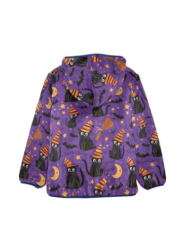 Purple Halloween Cat Bat Girls Fleece Jacket Girls Fall Jacket Boys Coats Zip Up Hoodie Children Outerwear 2-10T2
