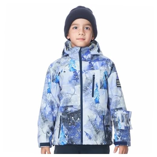 MONTFLIX Boys Ski Jacket Waterproof Warm Winter Snow Coat With Hooded for Outdoor Snowboarding Skiing Jackets(6Y,Snow Pine