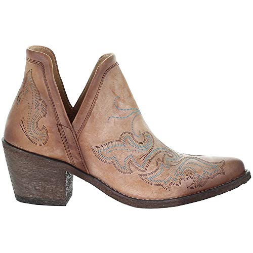 Circle G Women's Cognac Embroidery Fashion Booties Round Toe