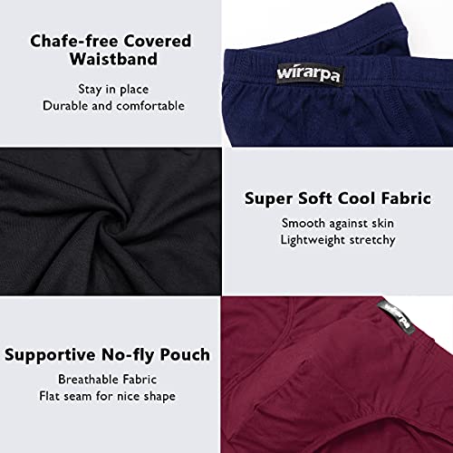 Wirarpa MEN-BRIEFS-02-M Men'S Underwear Modal Microfiber Briefs No Fly Covered Waistband Silky Touch Underpants 4 Pack Black Navy Burgundy Brown thumb #3