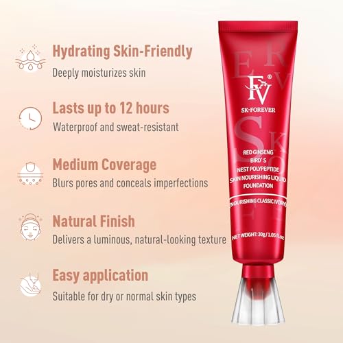 FV 2 Pack Dewy Liquid Foundation Makeup, Waterproof & Lightweight, Natural Finish with Medium Coverage,Hydrating Foundation for Dry and Normal Skin (Nourishing Classic Ivory)