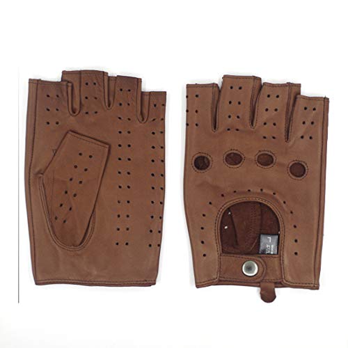 Preisvergleich Produktbild Harssidanzar Herren Halbfinger Lederhandschuhe für fahren Fingerlose Lammfell ungefüttert Handschuhe GM032,Satte,Größe XL