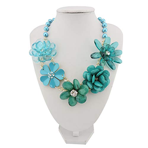 Bocar 5 Flower Braided Crystal Statement Chunky Necklace Bib Collar Pearl Jewelry For Women (Nk-10127-Teal) #TOP1
