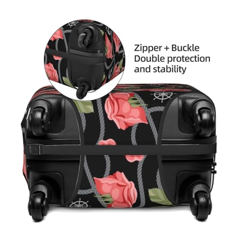 trendy red roses anchor black Travel Luggage Covers - Elasticity Suitcase Covers Protector for Luggage 18-32 Inch3