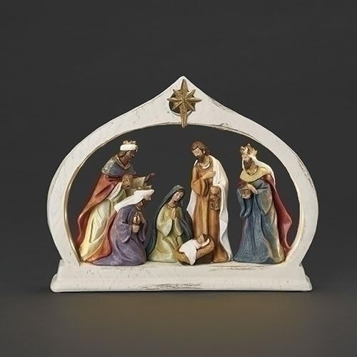 Roman 10 Inch H Nativity in Lighted Arch Traditional Coloring, Christmas Decoration