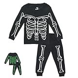 [HahaNice] 子供服 光るパジャマ 男の子 長袖 キッズ ハロウィン 仮装 コスプレ パーティー 女の子 ｔシャツ+長ズボン上下2点 ボーイズ 春秋冬 カッコイイ 人気 骨柄 130