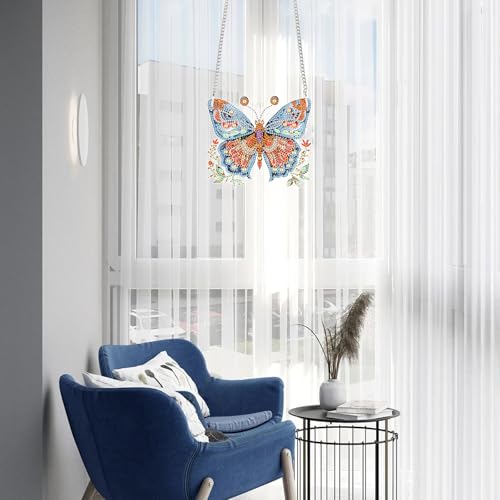 Image of Butterfly Diamond Painting Pendant Kit for Adults, DIY Acrylic Special Shaped Rhinestone Diamond Art Hanging SunCatcher, Window Wall Door Decor for Home Garden, Valentine's Day Birthday Gift