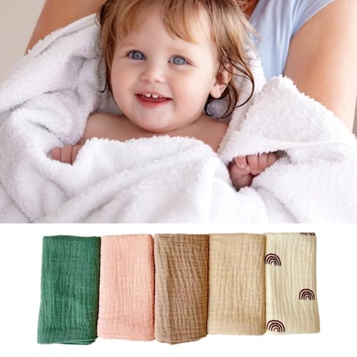 Pack of 5Pcs Multipurpose Facecloth Baby Square Towel Soft Bath Towel 4-Layer Burp Cloth Set Shower Infants Cotton Infant Bath Towel2