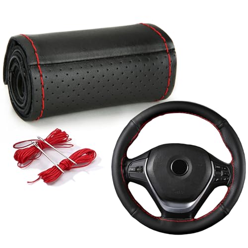 Couvre Volant de en Cuir Souple sur Le Volant de la Voiture avec Une Aiguille et du Fil Accessoires intérieurs NoirUniversel Couvre Volant de Bricolage en...