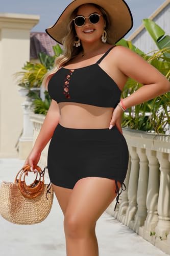 YELAIVP Women's Plus Size Bikini Set Two Piece High Waisted Swimsuits Tummy Control Bottom Bandeau Bathing Suit4