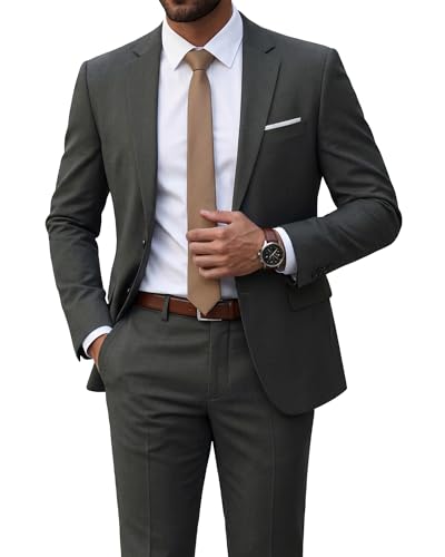 MrSure Men's Slim Fit Suit with Tie Set