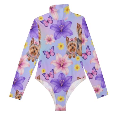 Corsé de manga larga moldeador con body Yorkie y lirio morado