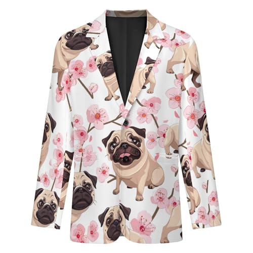 Cherry Flowers Pug Dog Men's Suits Dress Business Formal Suit Print Jackets Coat For Wedding Party4