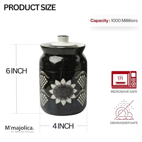 Image of Black Grapes Printed Ceramic Handglazed Pickle Jars Set of 2-1000 ML Each | 1 kg Achaar Martban Barni Jar with Lid | Ceramic Storage Jar Container Pickle, Chatney