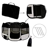 lionto Welpenauslauf faltbar aus Oxfordgewebe & atmungsaktivem Netzstoff, Ø 110cm, Höhe 64 cm, Laufstall für innen & außen mit 2 Eingängen, Pop-up-System, inkl. Tragetasche & Heringe, schwarz/beige