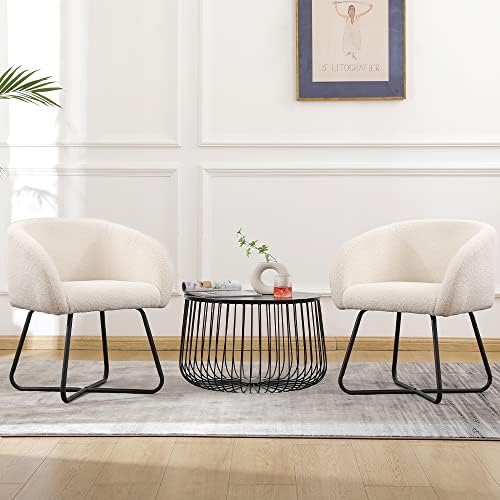 3. Bild von Mingone Sessel Kleine Loungesessel Cocktailsessel Modern Lammwolle Designer Polstersessel mit Schwarz Metallbeinen für Wohnzimmer Schlafzimmer Creme bis 120kg 59x59x73cm