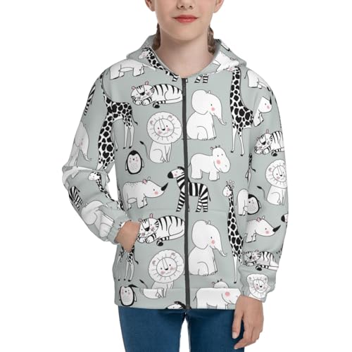 African Animals Kids Pullover Hoodies Boys Zip Up Sweatshirts Girls Athletic Clothes with Pocket3