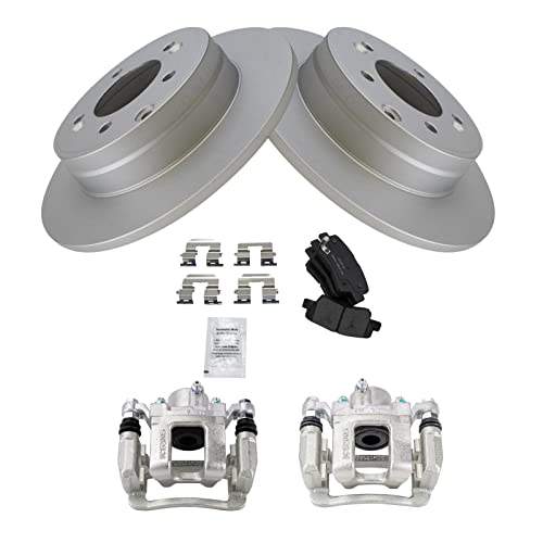 Image of TRQ Rear Brake Pad and Rotor Set Ceramic Solid Rotors Calipers