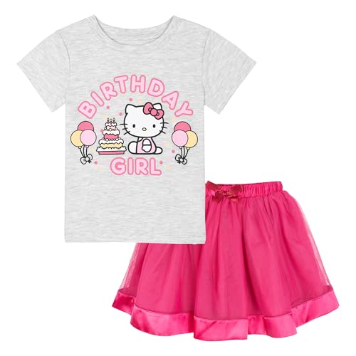 Hello Kitty Birthday Little Boys T-Shirt and Mesh Tulle Skirt Outfit Set Gray/Fuchsia Birthday Girl 6