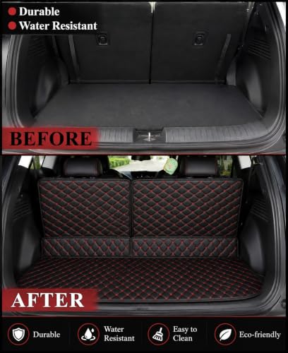 Image of Premium 7D Boot /Trunk Mats Compatible for X-Trail 7 Seater 2026||Luxury Leather Double Layered mats||Complete Set ||100% Waterproof and Washable (Black with Red)