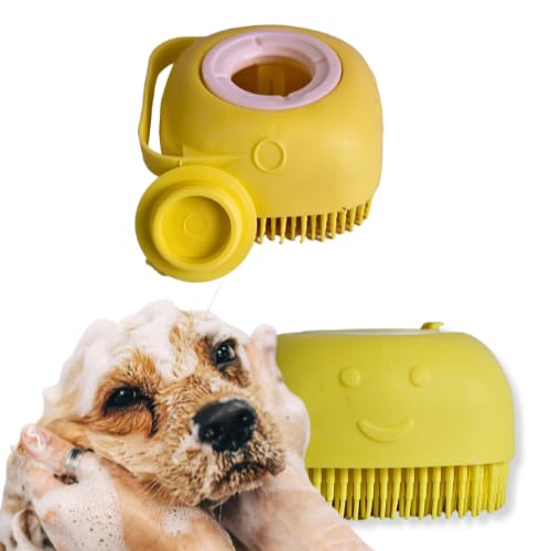 PETSTRACK Dog Bath Brush, Soft Silicone Rubber Grooming and Massage Brush with Shampoo Dispenser for Short & Long Haired Dogs and Cats, Multi-functional Pet Bathing, Shower, and Grooming (Yellow) (B0D6SMPRWK) Amazon Price History, Amazon Price Tracker