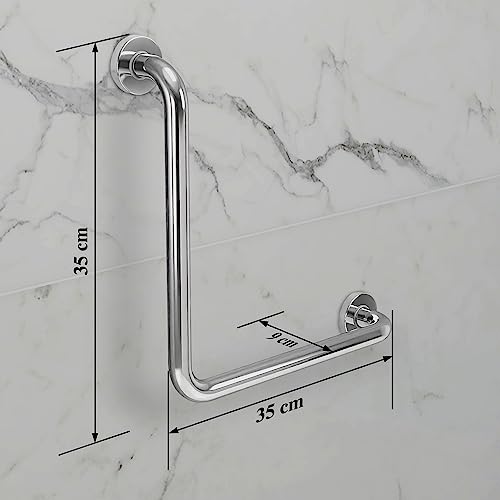 Image of Plantex L-Shape Toilet Support for Elderly People /Wall-Mounted Safety Handle Made of Stainless Steel - Pack of 2 (Chrome)