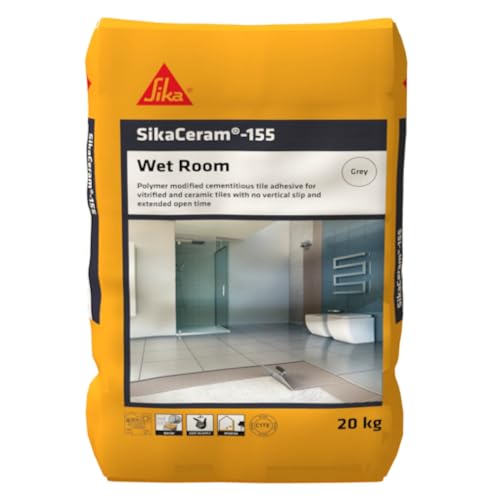 Image of SIKA - Tile adhesive - SikaCeram 155 Wet Room - Tile adhesive for vitrified and ceramic tiles for floor and wall - Indoor and outdoor use - Self curing - Grey - 20kg