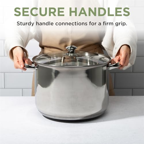 Ecolution Pure Intentions Stock Pot - Features Tempered Glass Lid, Stay-Cool Handles, and Encapsulated Bottom - Oven Safe - Curbside Recyclable Stainless Steel - 12 Quarts by Ecolution - Image 5