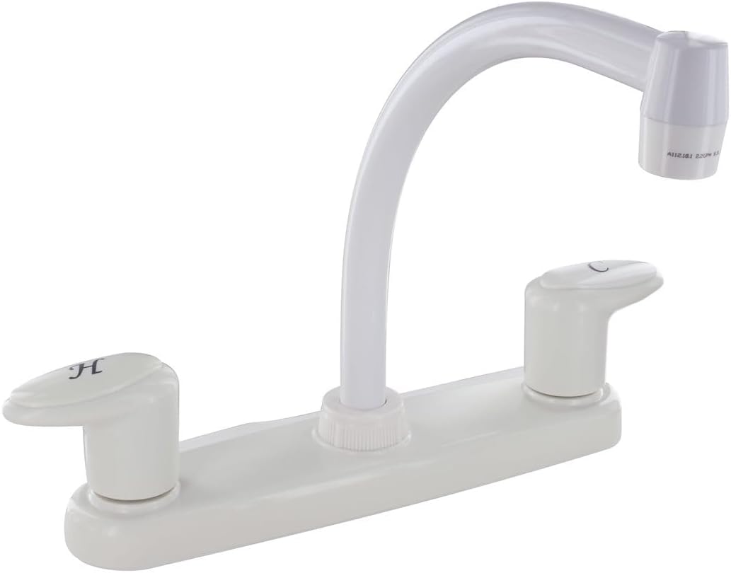 Catalina Kitchen 8" Deck Mount 9" Hi-Arc Spout 2 Acrylic Lever Handle White - PF221202