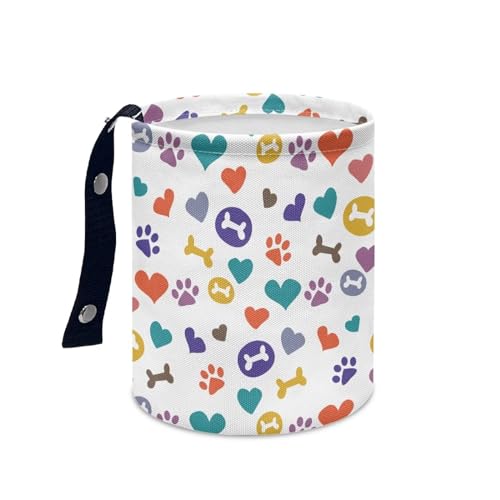 Image of Printing Bone Colorful Love Dog Paw Car Trash Can Reusable Foldable Hanging Portable Dustbin Bin Waste Basket Car Accessories Interior for Car SUV Trucks Universal