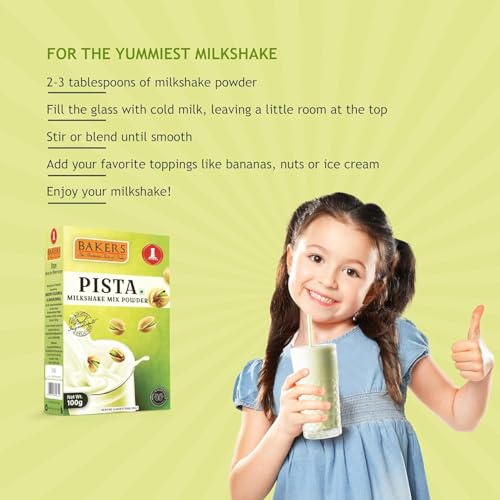Image of BAKERS Milk Shake Mix Powder - Pista Flavor (100g x 4, 400g) | Instant Thick & Creamy Shake Mix | Rich & Delicious Dessert Drink | Ready to Mix with Milk | No Preservatives |Ready in 30 Sec