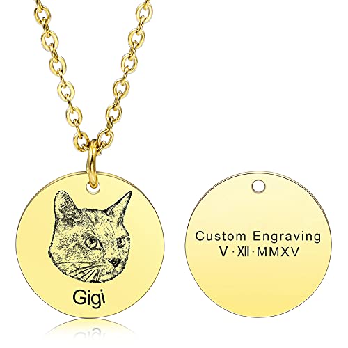 MeMeDIY Personalisierte Hund Katze Katze Haustier Halskette für Frauen Männer Graviertes Porträt Skizzieren Foto Name Edelstahl Anhänger Haustier Erinnerung Geschenke Andenken Mutter Schmuck Cover