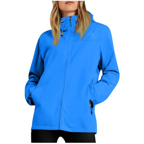KOG Damen Regenjacke Wasserdicht Windbreaker Atmungsaktiv Wanderjacke Outdoor Jacken Solid Oberteil Frauen Trainingsjacke Basic Bomberjacke Mode Zipper Jacke Frau Regenjacken...