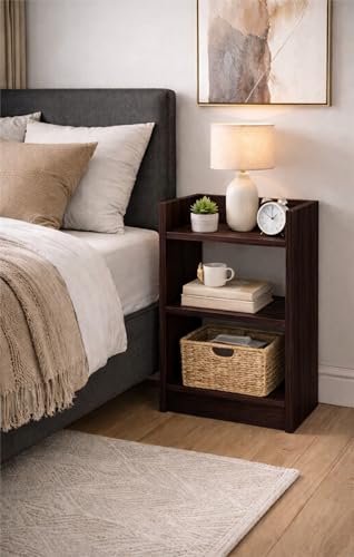 Image of Enigmatic Woodworks Wooden Open Bookshelf Multipurpose for Home Rack Showcase Organizer for Living Room I Study Room I 3-Tier I Finish-Suede DIY (Wenge) 33 * 24 * 61cm