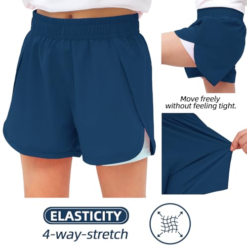 Image of MEILONGER Girls Swim Shorts 2 in 1 Bathing Suits Kids Quick Dry Boardshort Bottoms Swimming Swimwear with Compression Liner
