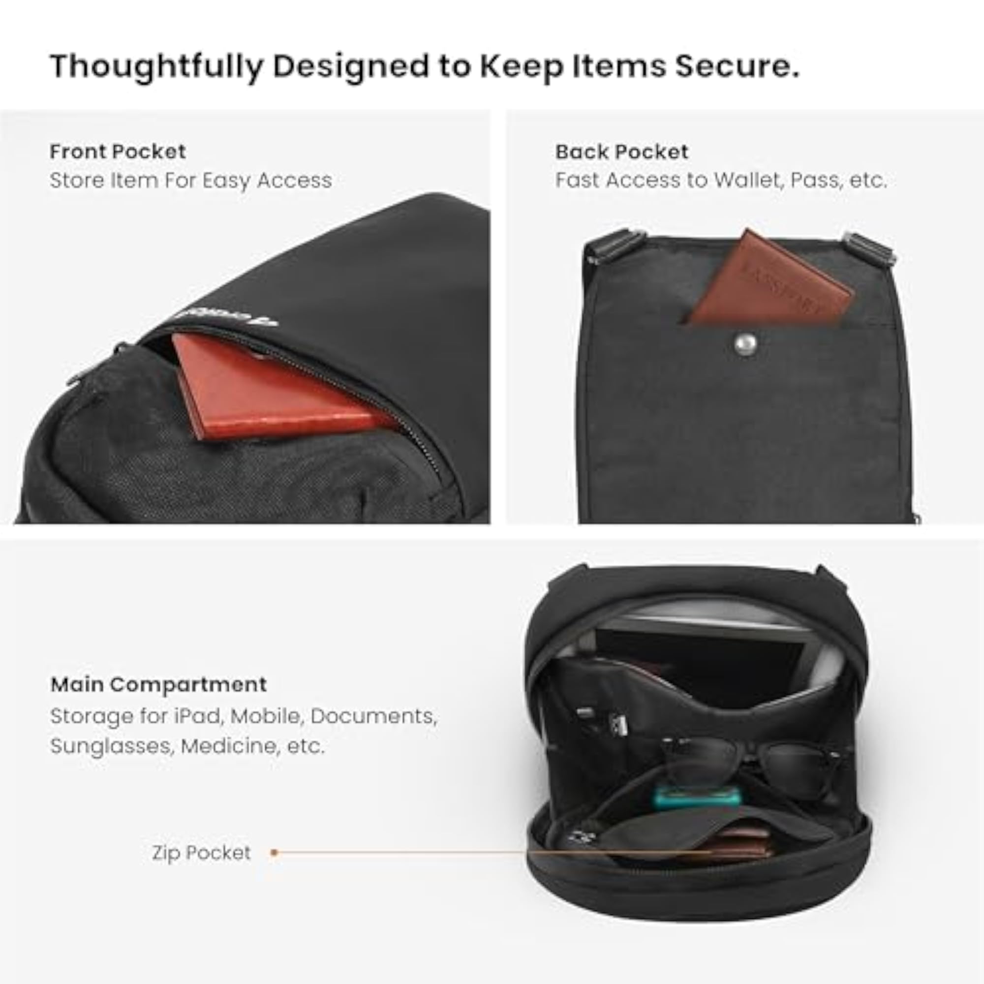 Water-Resistant Crossbody Sling Bag for Travel, Multi-Pocket Design