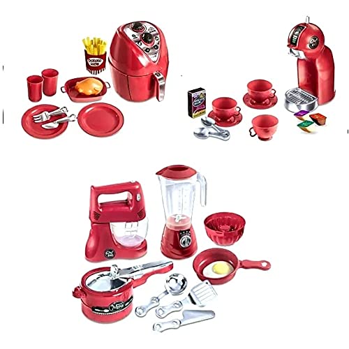 Kit Air Fryer + Litlle Cozinha + Cafeteira Chef Kids Brinquedo