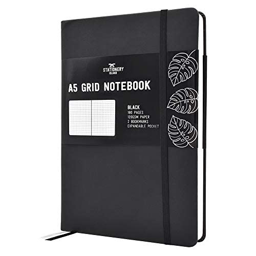 STATIONERY ISLAND A5 Squared Notebook, Graph Paper Notebook with 120gsm Premium Thick Paper, 180 Pages Hardback Grid Notebook for Planning, Diary, Journaling